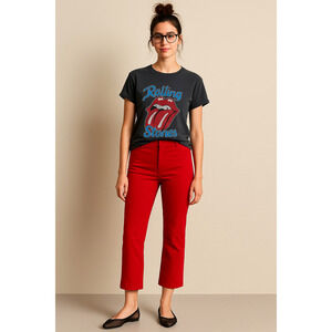 Theory 4 High Rise $298. Moleskin Twill Trousers Cotton Pants Cropped Red